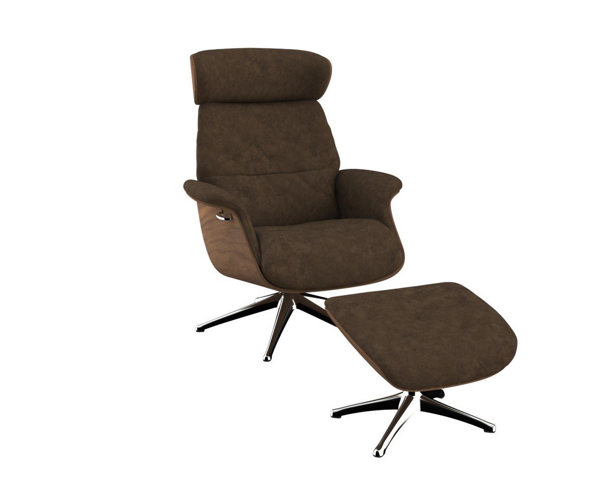 FLEXLUX Relaxsessel Relaxchairs Volden, Rücken- & Kopfteilverstellung, drehbar, Arml. Walnuss, Fuß Alu, M von FLEXLUX