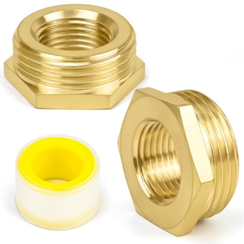 FLEXNOVA 2 Stück Reduzierung 1 zoll auf 1/2 zoll, Messing Reduzierstück 1 zoll auf 1/2 zoll Reduzierung Adapter mit Dichtungsband Reduziernippel G1" auf G1/2" (AG Ø32mm x IG Ø20mm) für Rohranschluss von FLEXNOVA