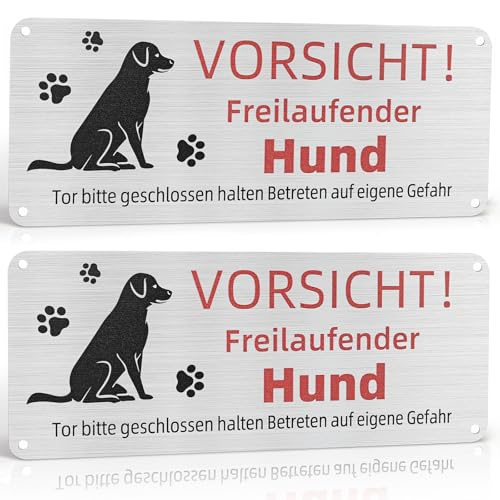 FLEXNOVA 2 Stück Vorsicht Hund Schild, 25x 10cm Warnung Vor Dem Hund Schilder Warnschild Achtung Hund Vorsicht Bissiger Hund Schild Aluminium mit Selbstklebend Vorgebohrten Löchern von FLEXNOVA