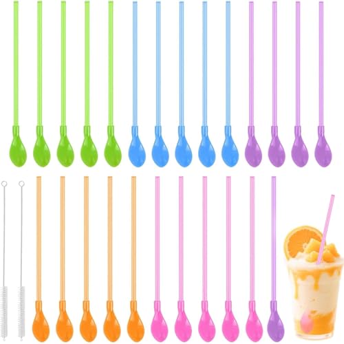 FLEXNOVA 25 Stück Strohhalm Löffel Plastik Bunt, Slush Strohhalme Latte Macchiato Löffel mit Strohhalm, 2 in 1 Löffelstrohhalme Wiederverwendbare löffel-trinkhalme für Cocktails Smoothies Milchshakes FLEXNOVA 25 Stück Strohhalm Löffel Plastik Bunt, Slush Strohhalme Latte Macchiato Löffel mit Strohhalm, 2 in 1 Löffelstrohhalme Wiederverwendbare löffel-trinkhalme für Cocktails Smoothies Milchshakes von FLEXNOVA
