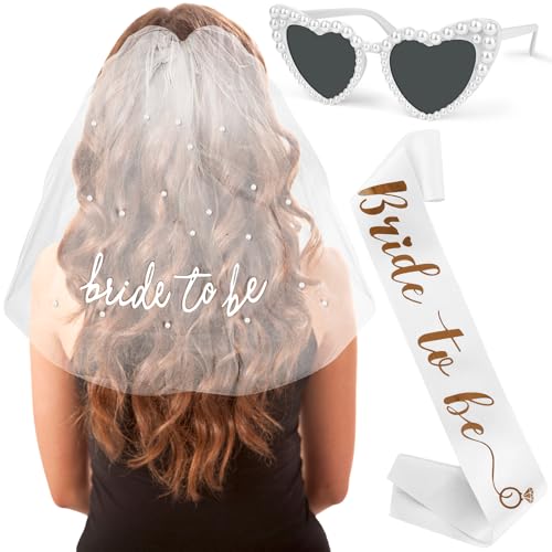 FLEXNOVA 3 Stück JGA Accessoires Frauen, Junggesellenabschied Braut Bride to be JGA Deko, Bachelorette Party Accessories Sonnenbrille Schleier Braut Bride to be Schärpe für Hochzeit Zubehör Fotografie von FLEXNOVA