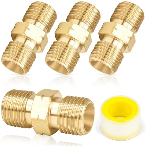 FLEXNOVA 4 Stück Gasschlauch Verbinder, Messing Gasanschluss Adapter Doppelnippel 1/4 Zoll Gas Anschluss Adapter mit Gewindedichtbandfür Gasschlauch Flüssigkeiten Rohrleitunge von FLEXNOVA
