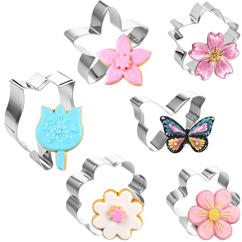 FLEXNOVA 6 Stück Ausstechformen,Ausstecher,Blumen Keksausstecher Edelstahl,Blumen Ausstecher Groß,Plätzchen Ausstecher,Osterausstecher,Blumenausstecher für Kekse Schokolade Fondant Torten von FLEXNOVA