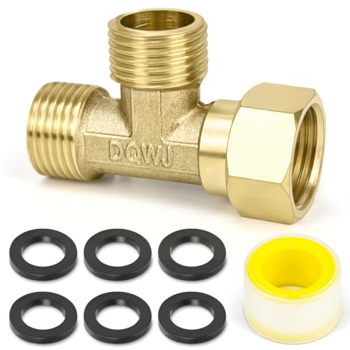 FLEXNOVA T Stück 1/2 Zoll, Messing T-stück 1/2 Zoll T Stück Adapter Wasseranschluss mit 2m Gewindedichtband und 6 Unterlegscheiben Duschschlauch Adapter für Trinkwasseranlage AGxAGxIG (Ø 20mm) von FLEXNOVA