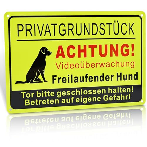 FLEXNOVA Vorsicht Hund Schild, 20x 30cm Warnung Vor Dem Hund Schilder Privatgrundstuck Warnschild Achtung Hund Vorsicht Bissiger Hund Schild Aluminium mit Selbstklebend Vorgebohrten Löchern von FLEXNOVA