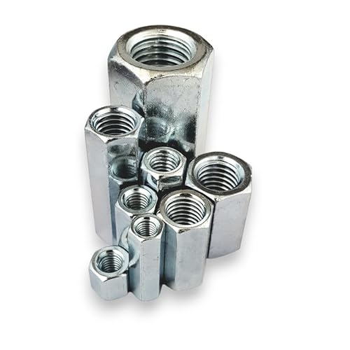 Langmutter M6 x 15 mm Verzinkt Stahl Sechskant - Verbindungsmuttern - Distanzmuffen - Größe und Menge wählbar (Gewinde: M6, Länge: 15 mm, Menge: 10 St.) von FLEXSOLUTE