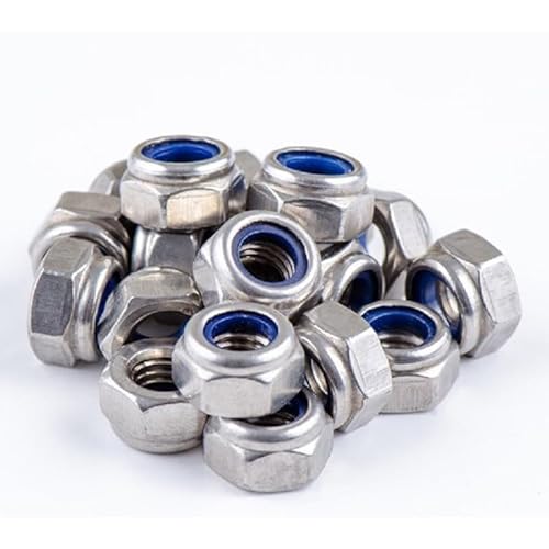 Sicherungsmuttern M16 Edelstahl A2 - DIN 985- Stopmuttern - Selbstsichernde Muttern - Metrisch Sechskantmutter - Niedrige Form mit Klemmteil (Gewinde: M16; Menge: 50 St.) von FLEXSOLUTE