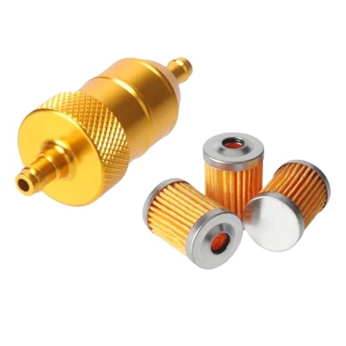 FLFHDUP Ölfilter 8mm CNC Aluminium Benzin Reiniger + 3 Stück Kraftstoff Filter Motorrad ATV Quad Inline Öl Und Gas Kraftstoff Filter Motorrad-Ölfilter(Gold) von FLFHDUP
