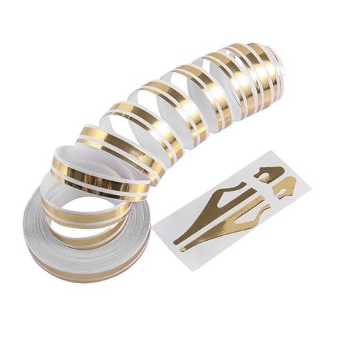 FLFHDUP Reflektierendes Klebeband 1 Rolle Mehrfarbig gestreifte Nadelstreifen Streamline Double Line Tape Auto Karosserie Aufkleber Vinyl Aufkleber Auto Dekoration Styling Reflektor(Gold) von FLFHDUP