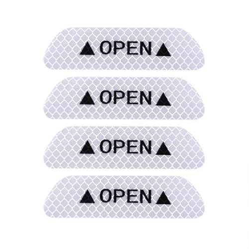 FLFHDUP Reflektierendes Klebeband 4 Teile/Satz tür Aufkleber allgemeine Sicherheit warnung offene Zeichen hohe reflektierende Aufkleber Auto dekorative reflektierende tür Aufkleber Reflektor(White) von FLFHDUP