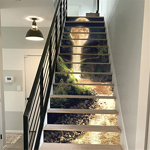 FLFK 13 Stück 3D Galaxie-Sternfeld im Weltraum Selbstklebende Treppenaufkleber Schälen und kleben Treppenhausaufkleber für Kinderzimmer Treppenstufen Dekor 39,3 "x 7" von FLFK