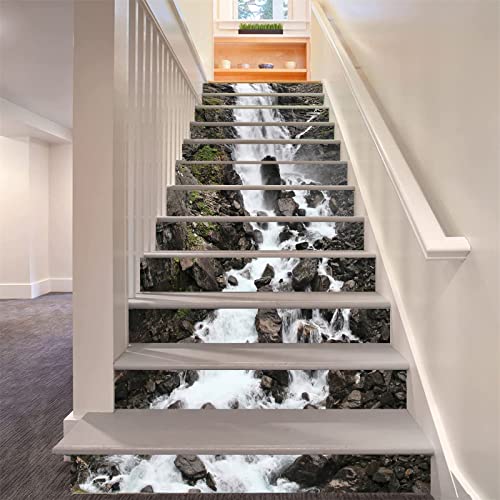 FLFK 13 stücke Wasserfall Treppen Aufsteher Aufkleber, 3D Selbstklebende Aufkleber Wand Home Decor Abnehmbare Aufkleber für Treppenhaus von FLFK