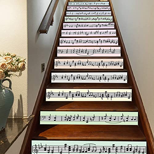 FLFK 13Pcs 3D Abstrakte Musiknotenelemente selbstklebende Treppenaufkleber -Schälen und kleben Treppenaufkleber für Home Office Treppenstufen Dekoration 39.3" x 7.08" von FLFK