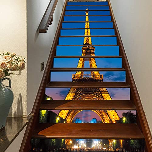 FLFK 13Pcs 3D Pariser Eiffelturm selbstklebende Treppenaufkleber -Schälen und kleben Treppenaufkleber für Home Office Treppenstufen Dekoration 39.3" x 7.08" von FLFK