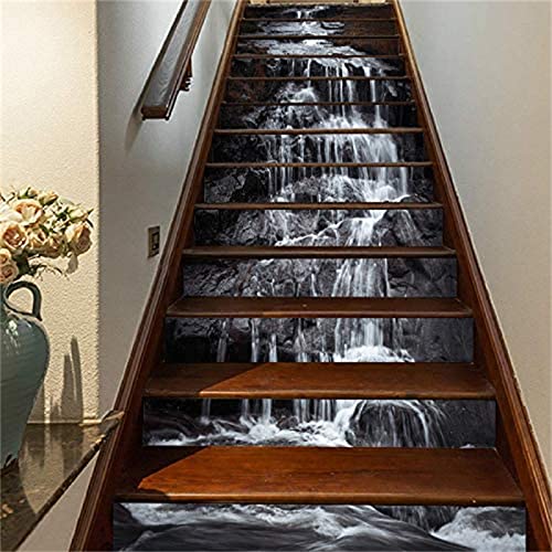 FLFK 13Pcs 3D Wasserfall Naturlandschaft selbstklebende Treppenaufkleber -Schälen und kleben Treppenaufkleber für Home Office Treppenstufen Dekor 39.3" x 7.08" von FLFK