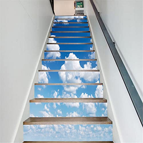 FLFK 13Pcs 3D Weiße Wolke blauer Himmel selbstklebende Treppenaufkleber -Schälen und kleben Treppenaufkleber für Home Office Treppenstufen Dekoration 39,3 "b x 7" h von FLFK