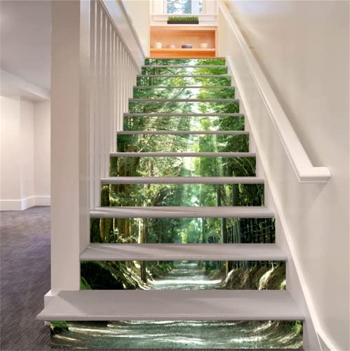 FLFK 15pcs Treppensteiger Aufkleber Abziehen und Aufkleben - 3D Sonnenschein Wald Straße Landschaft Selbstklebende Treppe Aufkleber Dekor für Treppe Schritte Home Decor 39.37 "x7.09" von FLFK