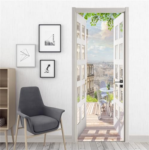 FLFK 3D Blick auf den Balkon Türtapete Selbstklebend TürPoster Vinyl Türaufkleber Wandbilder Entfernbar Mauer Aufkleber Zuhause Dekor 85x215cm von FLFK