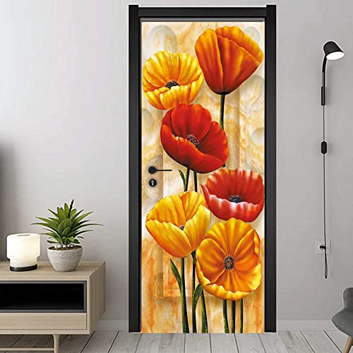 FLFK 3D Blumen-Ölgemälde Türtapete selbstklebend TürPoster Fototapete Türfolie Poster Tapete 77x200cm von FLFK