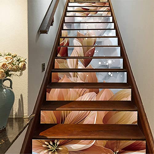 FLFK 3D Braune Blumen Selbstklebend treppenaufkleber Wandmalerei Vinyl Treppe Steigleitung Abziehbilder 39.3Zoll x7.08Zoll x 13stücke von FLFK