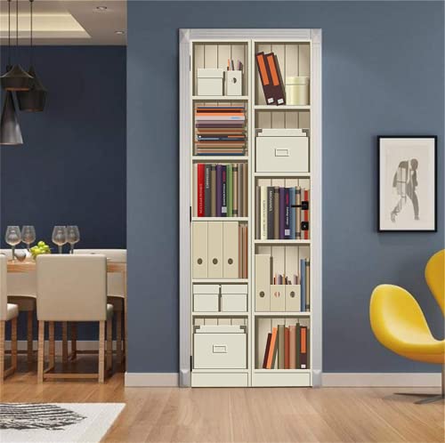 FLFK 3D Bücherregal-Kabinett Wohnzimmer Türtapete Wandbilder Selbstklebend Tür Poster Vinyl Entfernbar Mauer Aufkleber Zuhause Dekor 77x200CM von FLFK