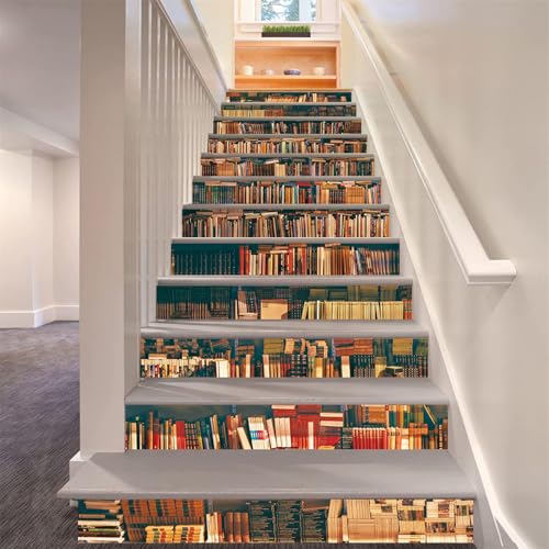 FLFK 3D Bücherregal Selbstklebend Treppe Aufsteher Wandmalerei Vinyl Abziehbild Tapezieren Aufkleber 39.3Zollx7.08Zollx13stücke von FLFK