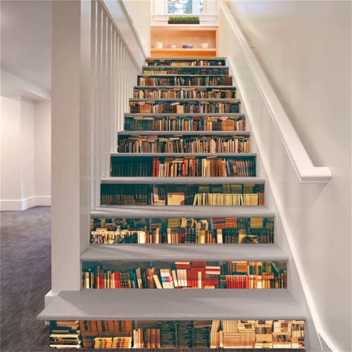 FLFK 3D Bücherregal Selbstklebend Treppe Aufsteher Wandmalerei Vinyl Abziehbild Tapezieren Aufkleber 39.3Zoll x7.08Zoll x 15stücke von FLFK