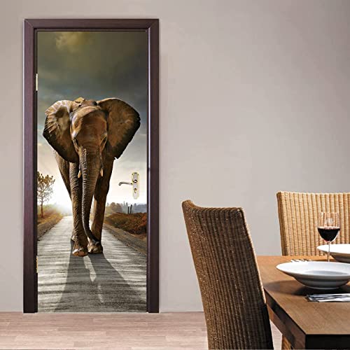 FLFK 3D Elefant Türtapete Wandbilder Selbstklebend Tür Poster Vinyl Entfernbar Mauer Aufkleber Zuhause Dekor 77x200CM von FLFK