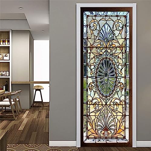 FLFK 3D Glasmalerei Türtapete selbstklebend Türposter Vinyl Entfernbar Türaufkleber Aufkleber Zuhause Dekor 77x200CM von FLFK