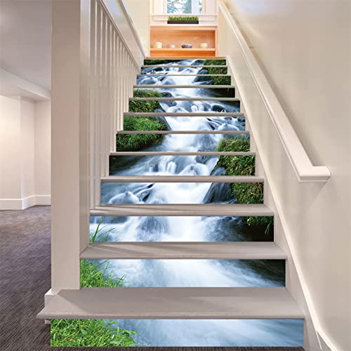 3D Grün Gras Ströme Design Natürlich Landschaft Selbstklebend Treppe Aufsteher Wandmalerei Vinyl Abziehbild Tapezieren Aufkleber 39.3Inch x7.08Inch x 13stücke von FLFK