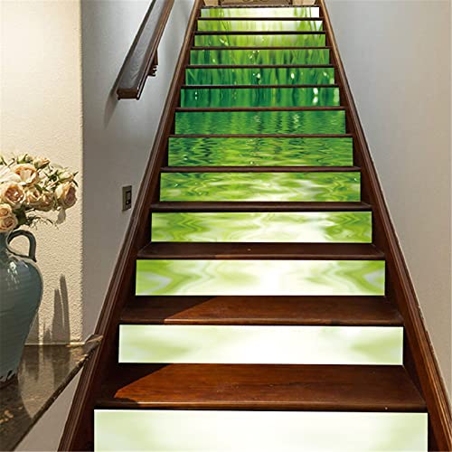 FLFK 3D Grünes Gras und Wasser Selbstklebend treppenaufkleber Wandmalerei Vinyl Treppe Steigleitung Abziehbilder 39.3Zoll x7.08Zoll x 13stücke von FLFK
