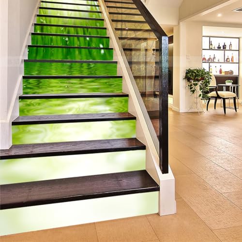 FLFK 3D Grünes Gras und Wasser Selbstklebend treppenaufkleber Wandmalerei Vinyl Treppe Steigleitung Abziehbilder 39.3Zoll x7.08Zoll x 15stücke von FLFK
