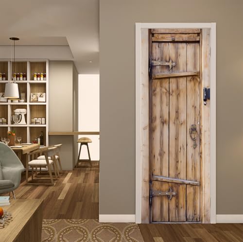 FLFK 3D Holz Türtapete Selbstklebend TürPoster Abziehen und Aufkleben Vinyl Wandbilder Entfernbar Mauer Aufkleber Zuhause Dekor 77x200cm von FLFK