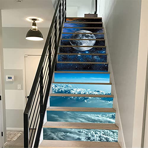 FLFK 3D Kosmische Himmelslandschaft Selbstklebend treppenaufkleber Wandmalerei Vinyl Treppe Steigleitung Abziehbilder 39.3Zoll x7.08Zoll x 13stücke von FLFK