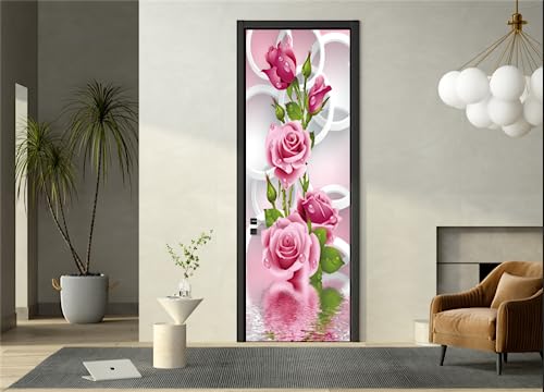FLFK 3D Kreis Rose Blume Türtapete Wandbilder Selbstklebend TürPoster Vinyl Entfernbar Mauer Türaufkleber Zuhause Dekor 77x200cm von FLFK