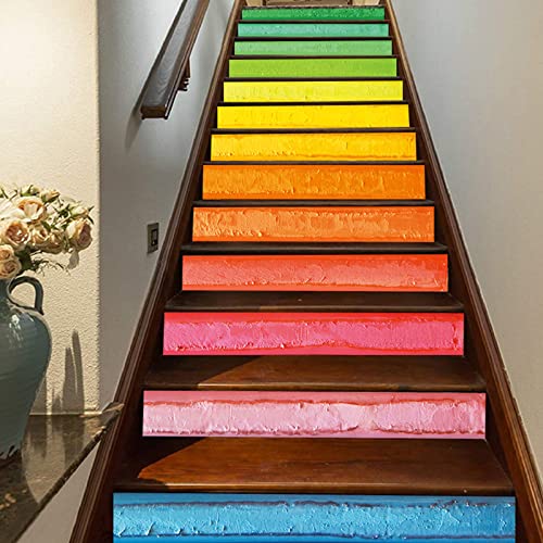 FLFK 3D Kunst Bunter Regenbogen Ölgemälde Selbstklebend treppenaufkleber Wandmalerei Vinyl Treppe Steigleitung Abziehbilder 39.3Zoll x7.08Zoll x 13stücke von FLFK