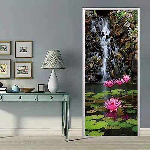FLFK 3D Lotus Bach Landschaft Türtapete Wandbilder Selbstklebend Tür Poster Vinyl Entfernbar Mauer Aufkleber Zuhause Dekor 77x200CM von FLFK