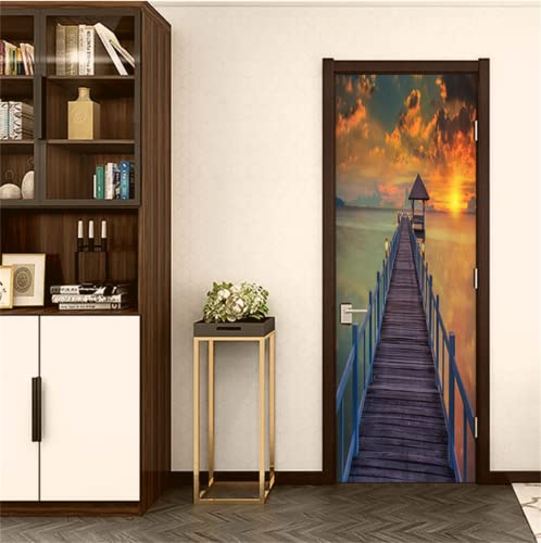 FLFK 3D Türtapete Selbstklebend TürPoster 77x200cm-Meer Sonnenuntergang Seebrücke Türaufkleber Abziehen und Aufkleben Mauer Aufkleber Zuhause Dekor(2 Stk/Set) von FLFK