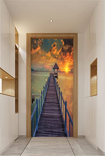 FLFK 3D Türtapete Selbstklebend TürPoster 85x215cm-Meer Sonnenuntergang Seebrücke Türaufkleber Abziehen und Aufkleben Mauer Aufkleber Zuhause Dekor(2 Stk/Set) von FLFK