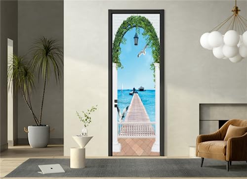 FLFK 3D Türtapete Selbstklebend TürPoster 77x200cm-Möwen Brücke Türaufkleber Abziehen und Aufkleben Mauer Aufkleber Zuhause Dekor(2 Stk/Set) von FLFK