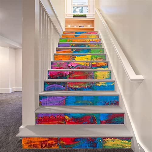 FLFK 3D Ölgemälde Regenbogen Selbstklebend Treppen Aufkleber Vinyl Abnehmbare Aufkleber für Treppenhaus Zuhause Dekoration 39.3Zoll x7.08Zoll x13 stücke von FLFK