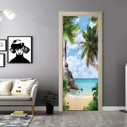 FLFK 3D Palme Wohnzimmer Türtapete Wandbilder Selbstklebend Tür Poster Vinyl Entfernbar Mauer Aufkleber Zuhause Dekor 77x200CM von FLFK