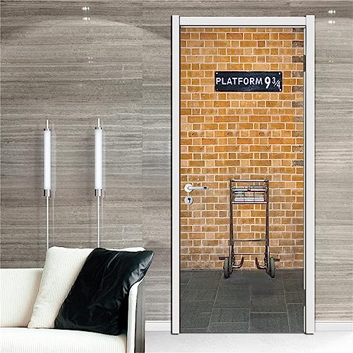 FLFK 3D Plattform 9 3/4 Wand Wohnzimmer Türtapete Wandbilder Selbstklebend Tür Poster Vinyl Entfernbar Mauer Aufkleber Zuhause Dekor 77x200CM von FLFK