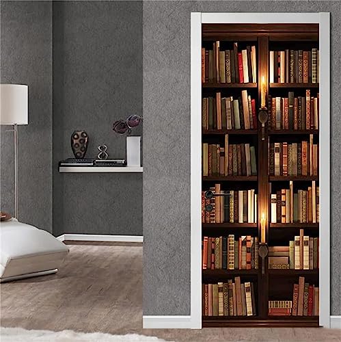 FLFK 3D Retro-Bücherregal Türtapete selbstklebend Türposter Vinyl Entfernbar Türaufkleber Aufkleber Zuhause Dekor 77x200CM von FLFK