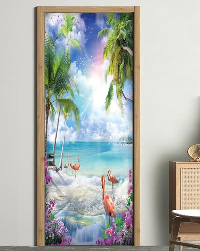 FLFK 3D Rosa Flamingos bei Sonnenuntergang Wohnzimmer Tür Wandbilder -Abziehen und Aufkleben Türaufkleber Tapete für Schlafzimmer Wohnkultur 30,3x78,7 Zoll von FLFK