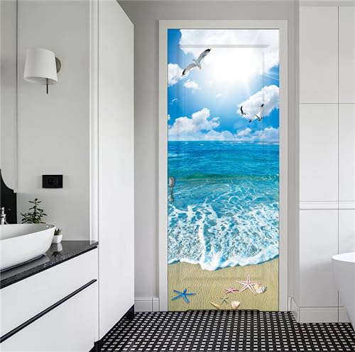FLFK 3D Sonnenschein Ozean Strand Türtapete Wandbilder Selbstklebend Tür Poster Vinyl Entfernbar Mauer Aufkleber Zuhause Dekor 30.3Zoll x78.7 Zoll von FLFK