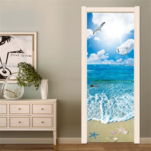 FLFK 3D Sonnenschein Ozean Strand Türtapete Wandbilder Selbstklebend Tür Poster Vinyl Entfernbar Mauer Aufkleber Zuhause Dekor 85X215CM von FLFK