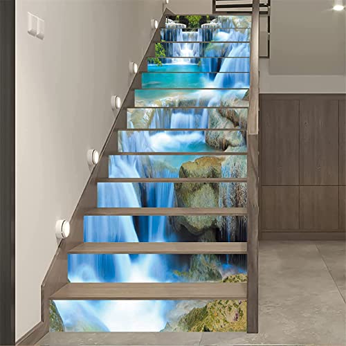 FLFK 3D Steinwasserfall Rock Selbstklebend Treppen Aufkleber Vinyl Abnehmbare Aufkleber für Treppenhaus Zuhause Dekoration 39.3Zoll x7.08Zoll x13 stücke von FLFK