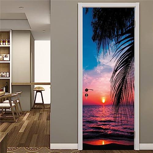 FLFK 3D Tropischer Sonnenuntergang Wohnzimmer Türtapete Wandbilder Selbstklebend Tür Poster Vinyl Entfernbar Mauer Aufkleber Zuhause Dekor 77x200CM von FLFK