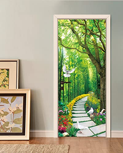 FLFK 3D Türtapete Selbstklebend TürPoster 77x200cm-Aisle to Forest Landschaft Türaufkleber Abziehen und Aufkleben Mauer Aufkleber Zuhause Dekor(2 Stk/Set) von FLFK